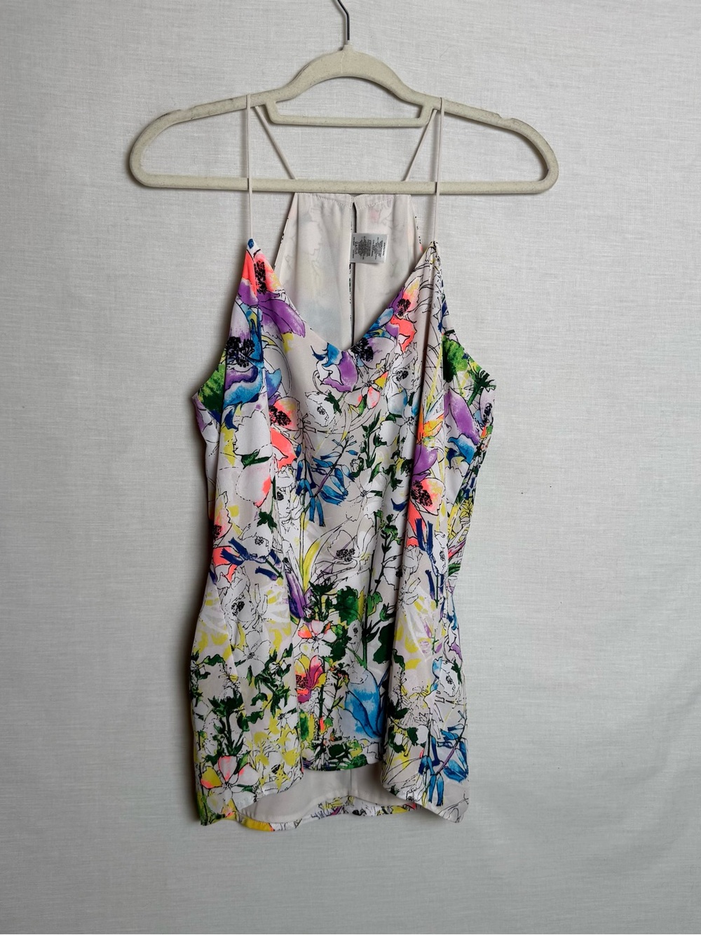 Express Barcelona Cami Womens L Floral Satin Tank Top Strappy Multicolor Y2K